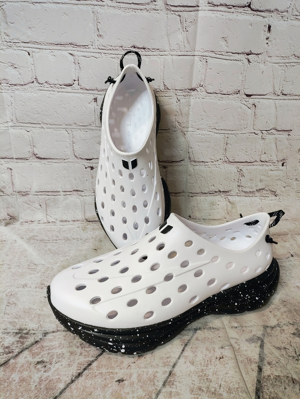 Men's White Athletic Slip-On Clog with Black Speckled Sole